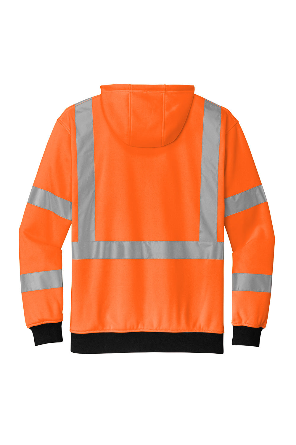 Orange safety hoodie with reflective stripes on a white background CornerStone® ANSI 107 Class 3 Heavy-Duty Fleece Full-Zip Hoodie, Embroidered