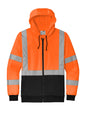 Orange and black high-visibility hoodie with reflective stripes on a white background CornerStone® ANSI 107 Class 3 Heavy-Duty Fleece Full-Zip Hoodie, Embroidered