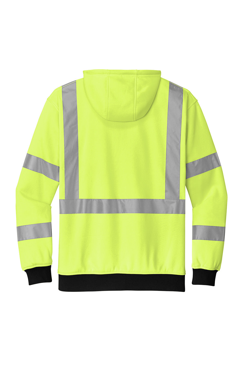 High-visibility yellow hoodie with reflective stripes on a white background CornerStone® ANSI 107 Class 3 Heavy-Duty Fleece Full-Zip Hoodie, Embroidered