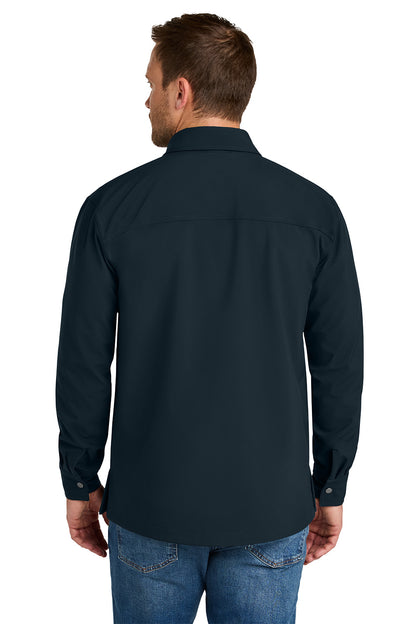 Man wearing a navy long-sleeve shirt on a white background CornerStone® Soft Shell Shirt Jacket, Embroidered