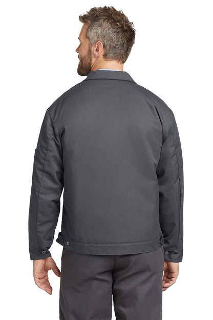 Man wearing a gray jacket and pants on a white background Red Kap® Slash Pocket Jacket, Embroidered