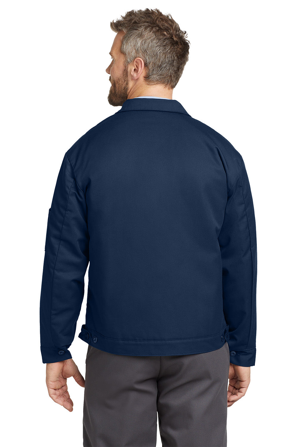 Man wearing a navy blue jacket on a white background Red Kap® Slash Pocket Jacket, Embroidered
