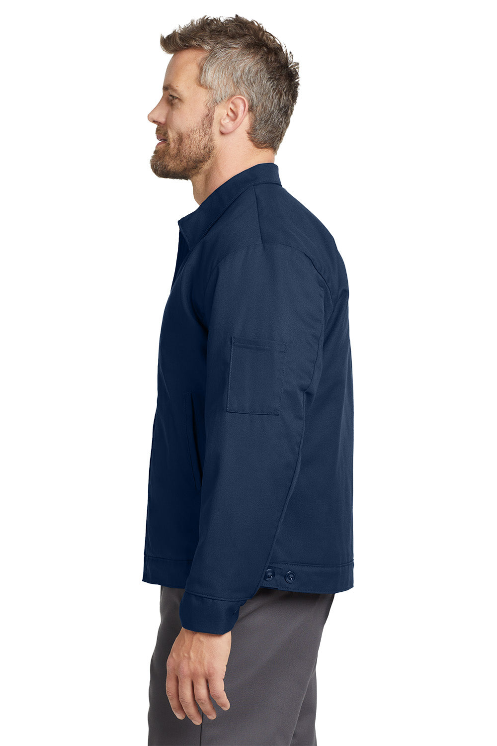 Man wearing a navy jacket on a white background Red Kap® Slash Pocket Jacket, Embroidered