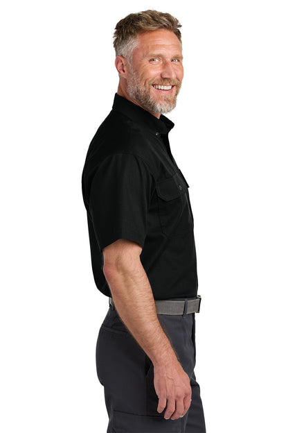 Man wearing a black short-sleeve shirt on a white background emroidered CornerStone® Short Sleeve Select Ripstop Shirt