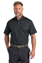 Man wearing a black short-sleeve shirt with two front pockets on a white background emroidered CornerStone® Short Sleeve Select Ripstop Shirt
