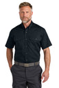 Man wearing a black short-sleeve shirt and dark pants on a white background emroidered CornerStone® Short Sleeve Select Ripstop Shirt