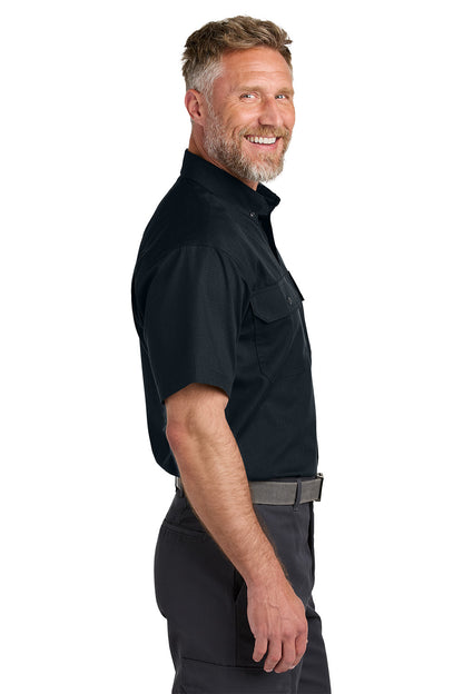 Man wearing a black short-sleeve shirt on a white background emroidered CornerStone® Short Sleeve Select Ripstop Shirt