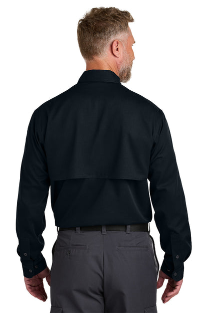 Man wearing a black shirt and gray pants on a white background embroidered CornerStone® Long Sleeve Select Tactical Shirt