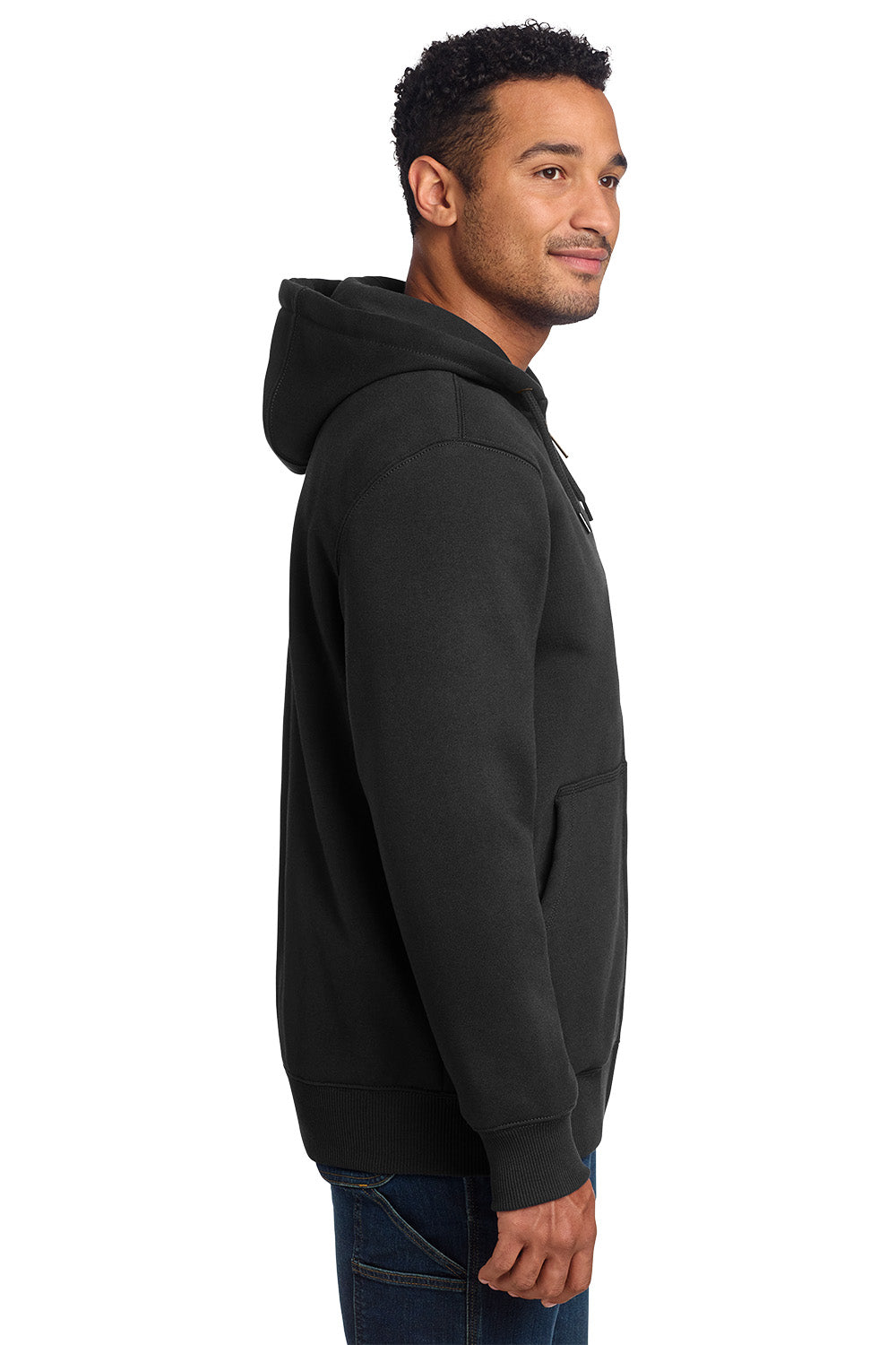 Man wearing a black hoodie on a white background, embroidered Carhartt® Rain Defender® Paxton Heavyweight Hooded Zip-Front Sweatshirt