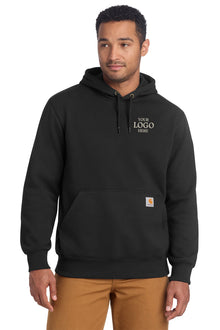 Black hoodie with customizable logo on a white background, Embroidered Carhartt® Rain Defender® Paxton Heavyweight Hooded Sweatshirt