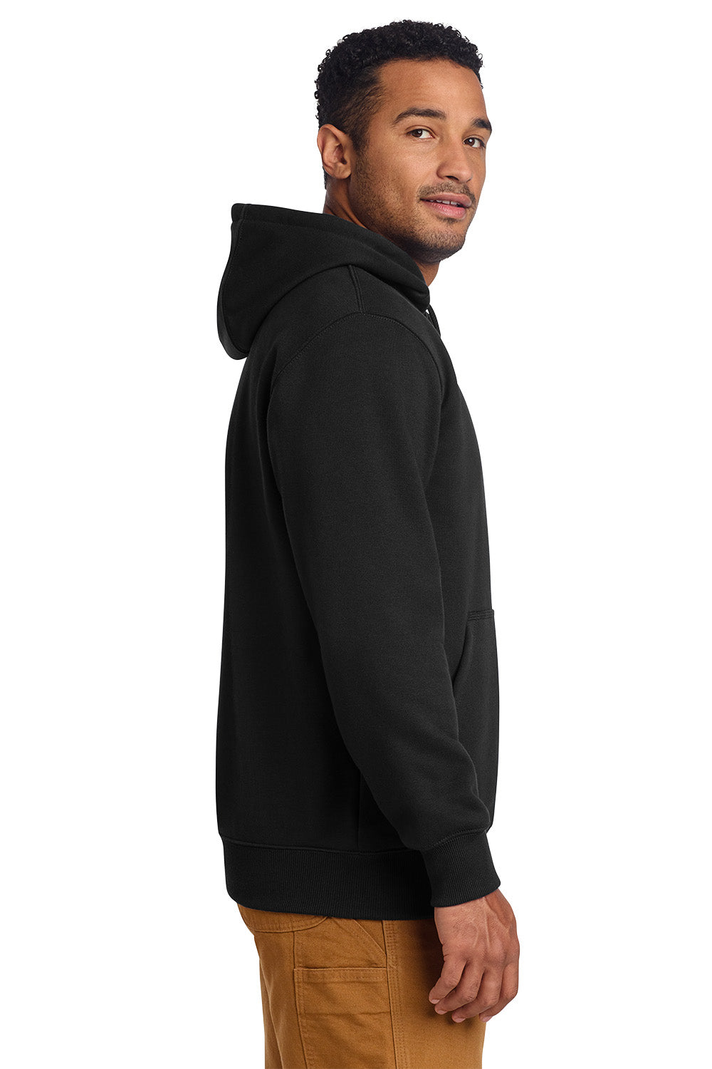 Man wearing a black hoodie on a white background, Embroidered Carhartt® Rain Defender® Paxton Heavyweight Hooded Sweatshirt