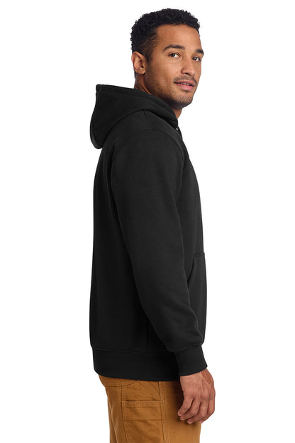 Man wearing a black hoodie on a white background, Embroidered Carhartt® Rain Defender® Paxton Heavyweight Hooded Sweatshirt