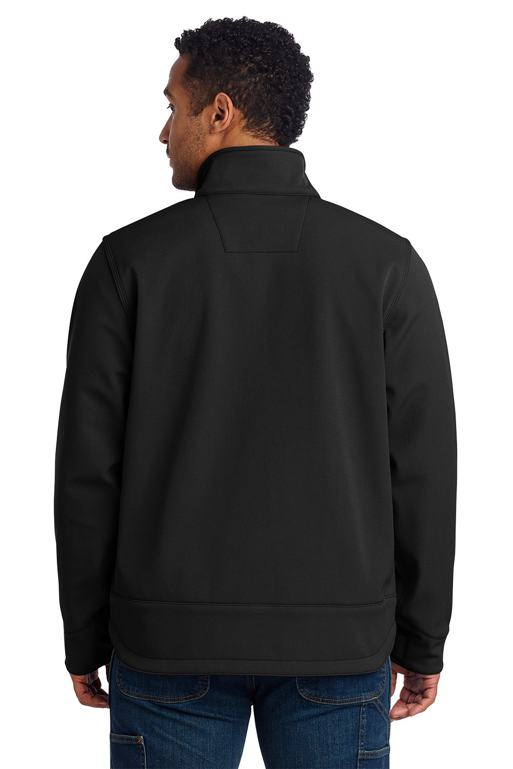 Person wearing a black jacket on a white background embroidered Carhartt® Crowley Soft Shell Jacket