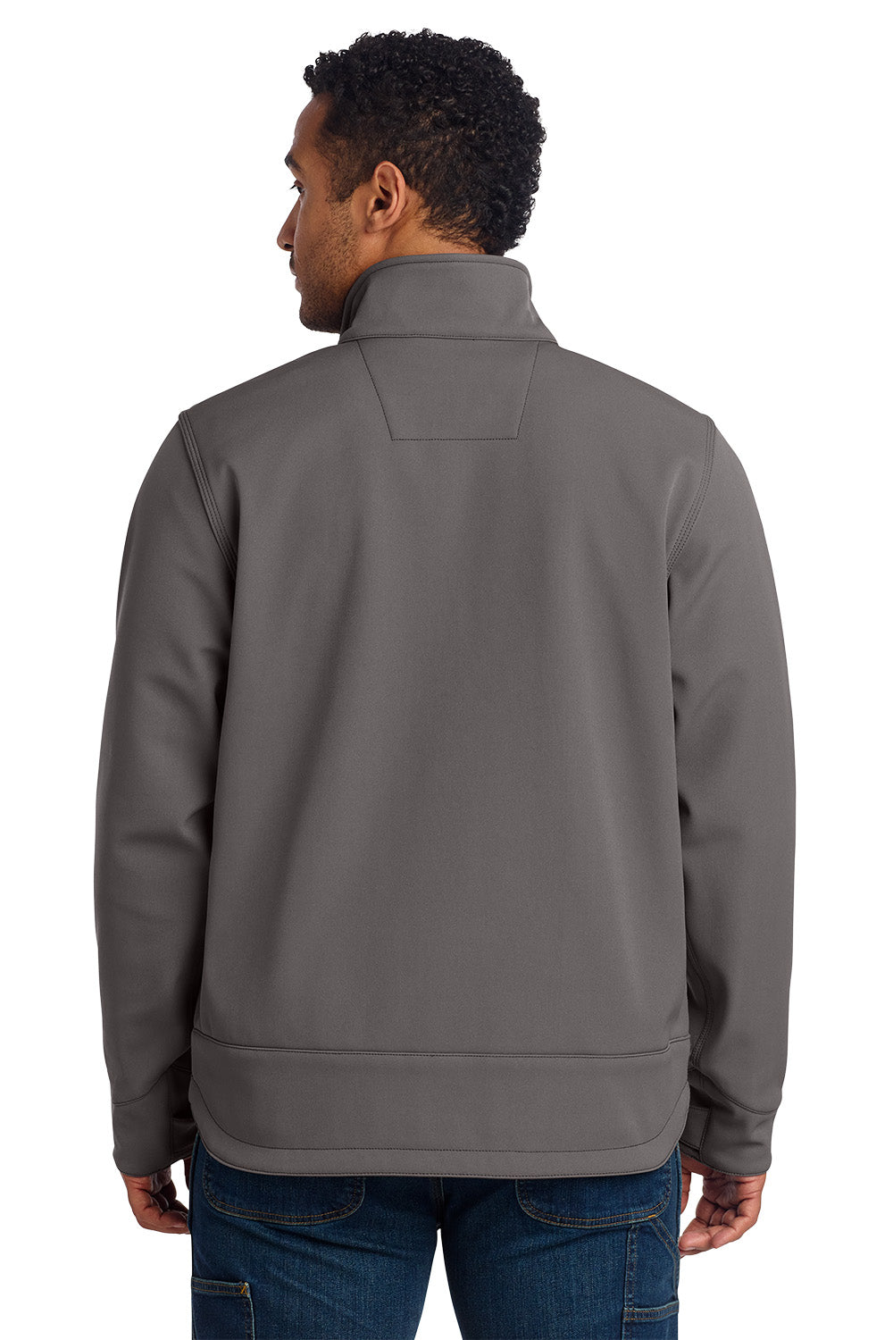 Person wearing a gray jacket on a white background embroidered Carhartt® Crowley Soft Shell Jacket