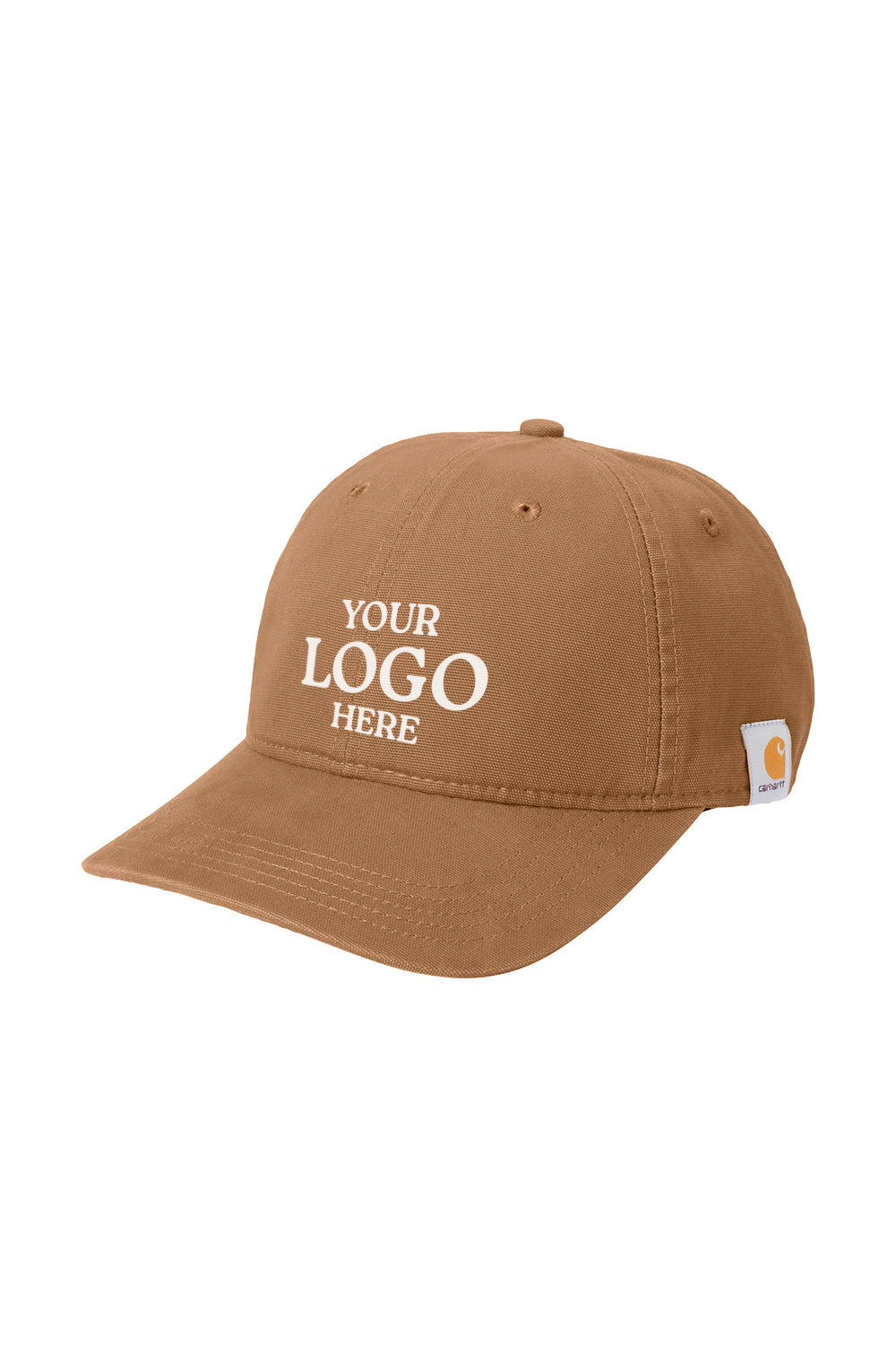 Brown cap with 'Your Logo Here' text on a white background Carhartt® Cotton Canvas Cap, Embroidered