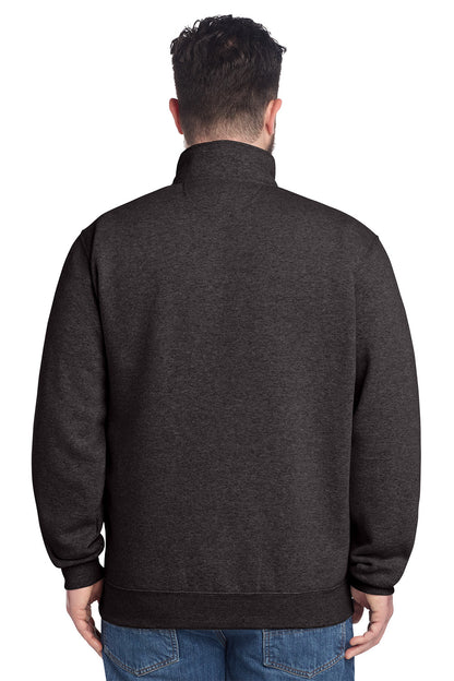 Man wearing a dark gray jacket on a white background, Embroidered Carhartt® Midweight 1/4-Zip Mock Neck Sweatshirt