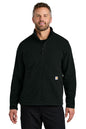 Man wearing a black fleece jacket on a white background embroidered Carhartt® Textured Full-Zip Fleece Jacket