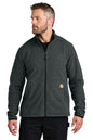 Man wearing a dark gray fleece jacket on a white background embroidered Carhartt® Textured Full-Zip Fleece Jacket
