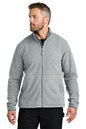 Man wearing a gray zip-up sweatshirt on a white background embroidered Carhartt® Textured Full-Zip Fleece Jacket