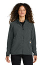 Person wearing a dark gray jacket on a white background  embroidered Carhartt® Women’s Textured Full-Zip Fleece Jacket