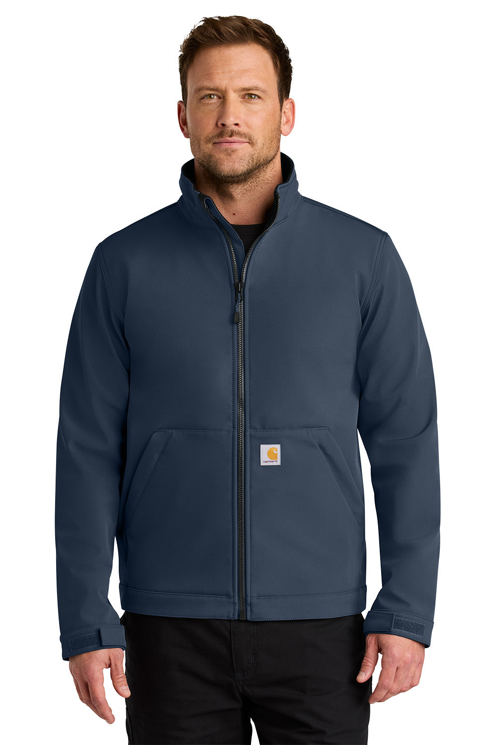 Man wearing a navy blue jacket on a white background Carhartt® Rain Defender® Soft Shell Jacket, Embroidered