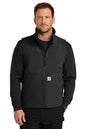 Man wearing a black Carhartt vest on a white background embroidered Carhartt® Rain Defender® Soft Shell Vest
