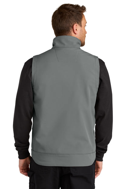Man wearing a gray vest over a black shirt on a white background embroidered Carhartt® Rain Defender® Soft Shell Vest