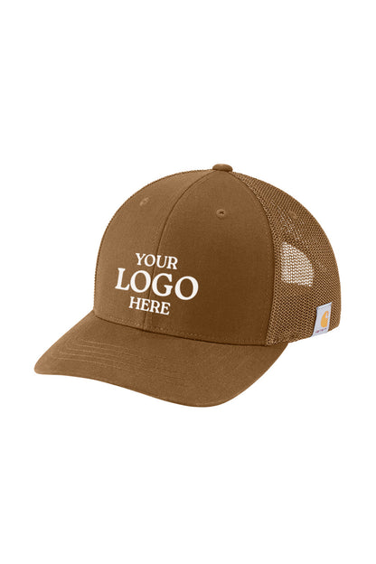 Brown cap with 'Your Logo Here' text on a white background Carhartt® Flexfit 110® Mesh Back Cap, Embroidered