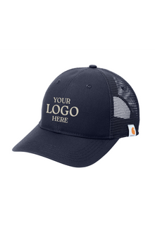 Navy blue cap with 'Your Logo Here' text on a white background, Carhartt® Rugged Professional™ Series Cap, Embroidered