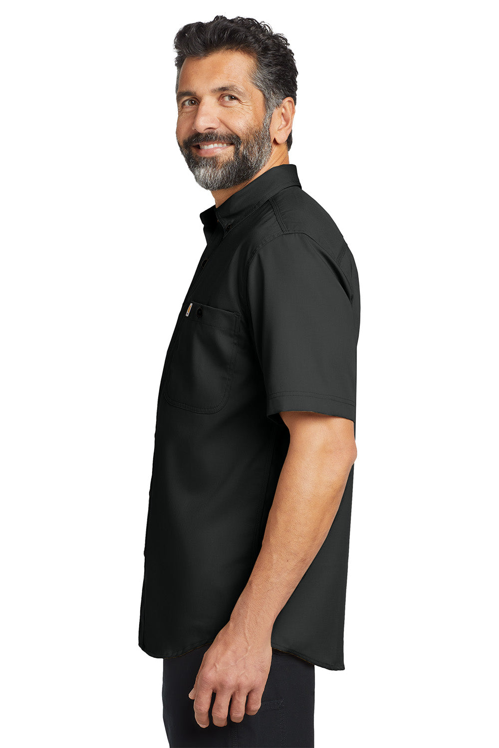 Man wearing a black short-sleeve shirt on a white background embroidered Carhartt® Rugged Professional™ Series Short Sleeve Shirt