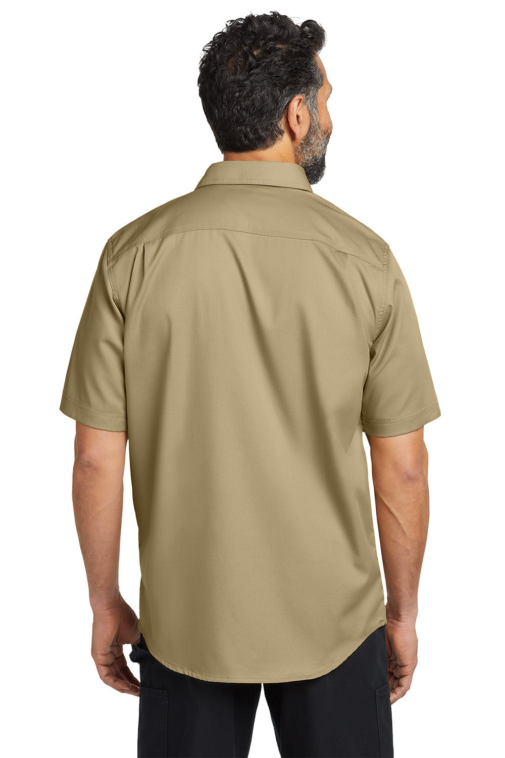 Man wearing a beige short-sleeve shirt on a white background embroidered Carhartt® Rugged Professional™ Series Short Sleeve Shirt
