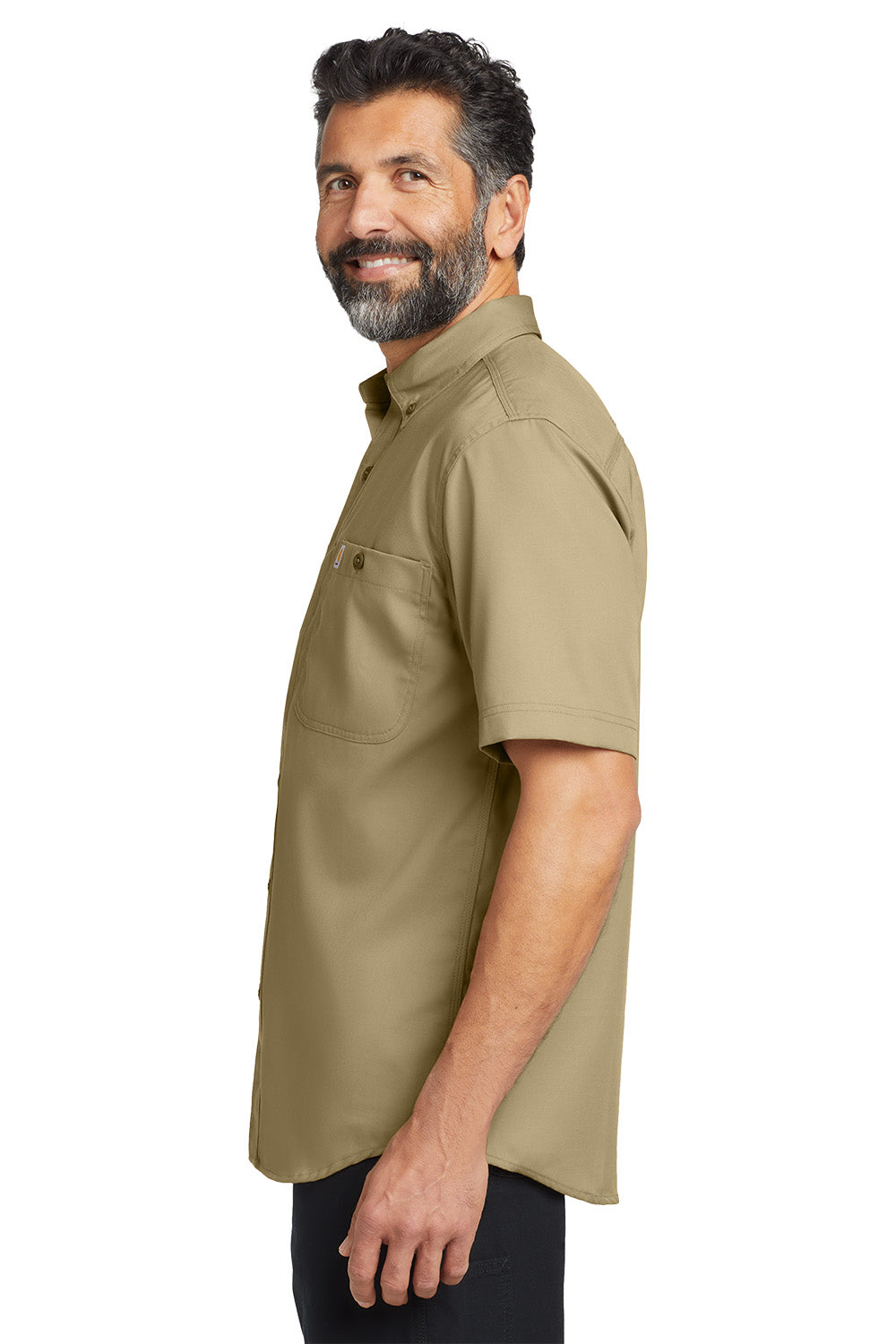 Man wearing a beige short-sleeve shirt on a white background embroidered Carhartt® Rugged Professional™ Series Short Sleeve Shirt