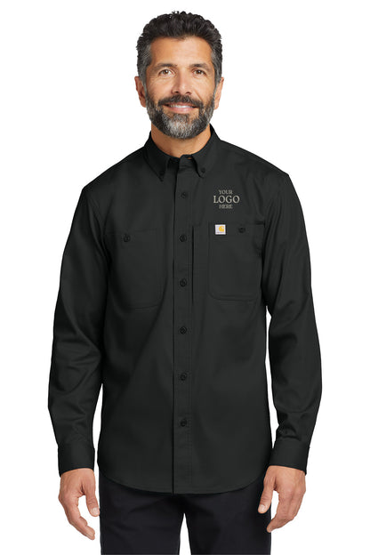 Man wearing a black Carhartt work shirt with logo on a white background embroidered Carhartt® Rugged Professional™ Series Long Sleeve Shirt