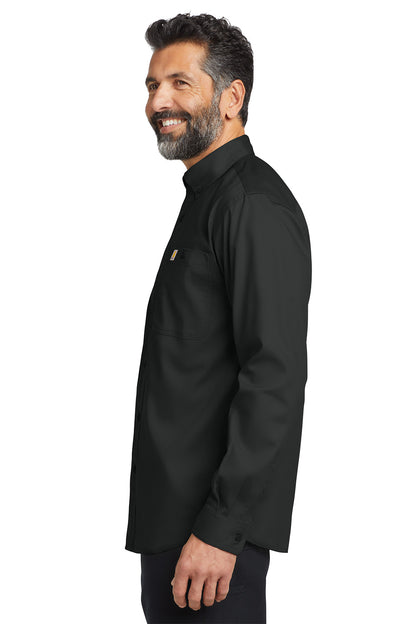 Man wearing a black shirt with a collar on a white background embroidered Carhartt® Rugged Professional™ Series Long Sleeve Shirt