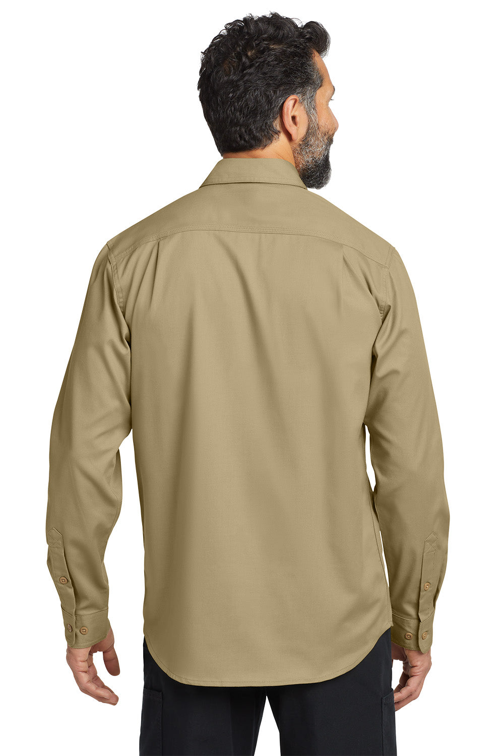 Man wearing a beige long-sleeve shirt on a white background embroidered Carhartt® Rugged Professional™ Series Long Sleeve Shirt