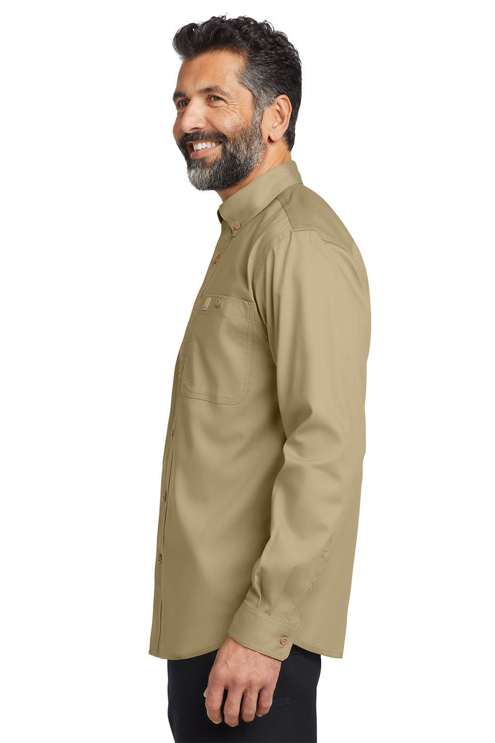 Man wearing a beige jacket on a white background embroidered Carhartt® Rugged Professional™ Series Long Sleeve Shirt