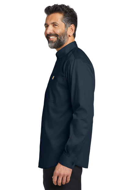Man wearing a navy blue shirt on a white background embroidered Carhartt® Rugged Professional™ Series Long Sleeve Shirt