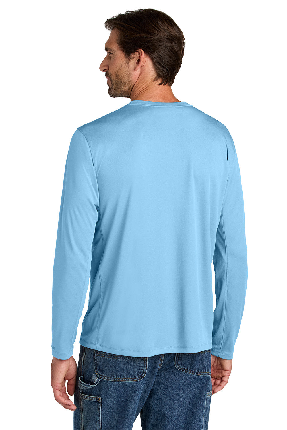 Man wearing a light blue long-sleeve shirt on a white background embroidered Carhartt Force® Sun Defender™ Long Sleeve Shirt