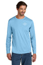 Man wearing a light blue long-sleeve shirt with a logo on a white background embroidered Carhartt Force® Sun Defender™ Long Sleeve Shirt