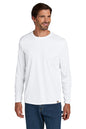 Man wearing a white long-sleeve shirt and blue jeans on a white background embroidered Carhartt Force® Sun Defender™ Long Sleeve Shirt