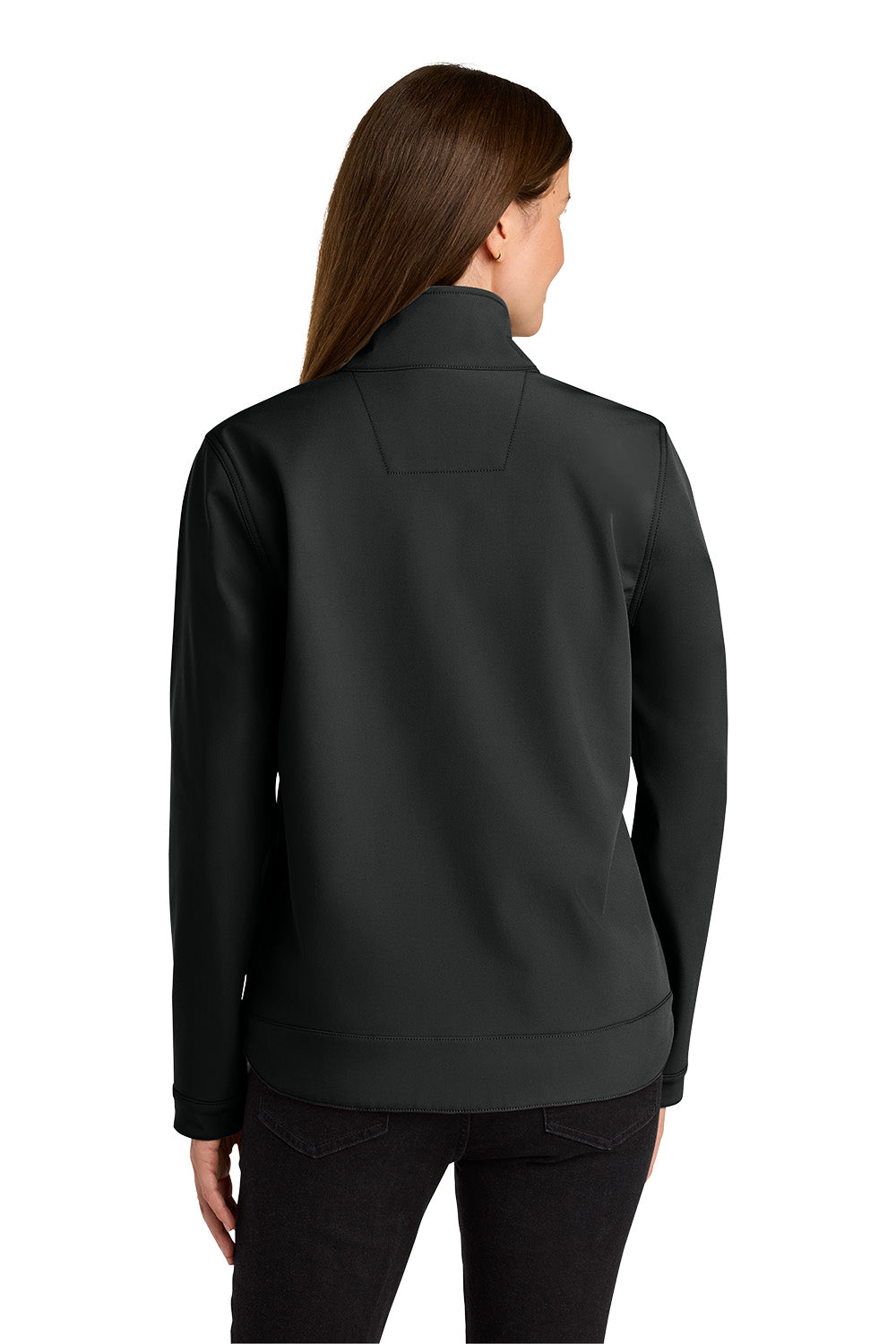 Person wearing a black jacket on a white background embroidered Carhartt® Women’s Rain Defender® Soft Shell Jacket