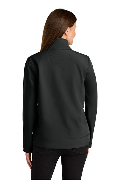 Person wearing a black jacket on a white background embroidered Carhartt® Women’s Rain Defender® Soft Shell Jacket