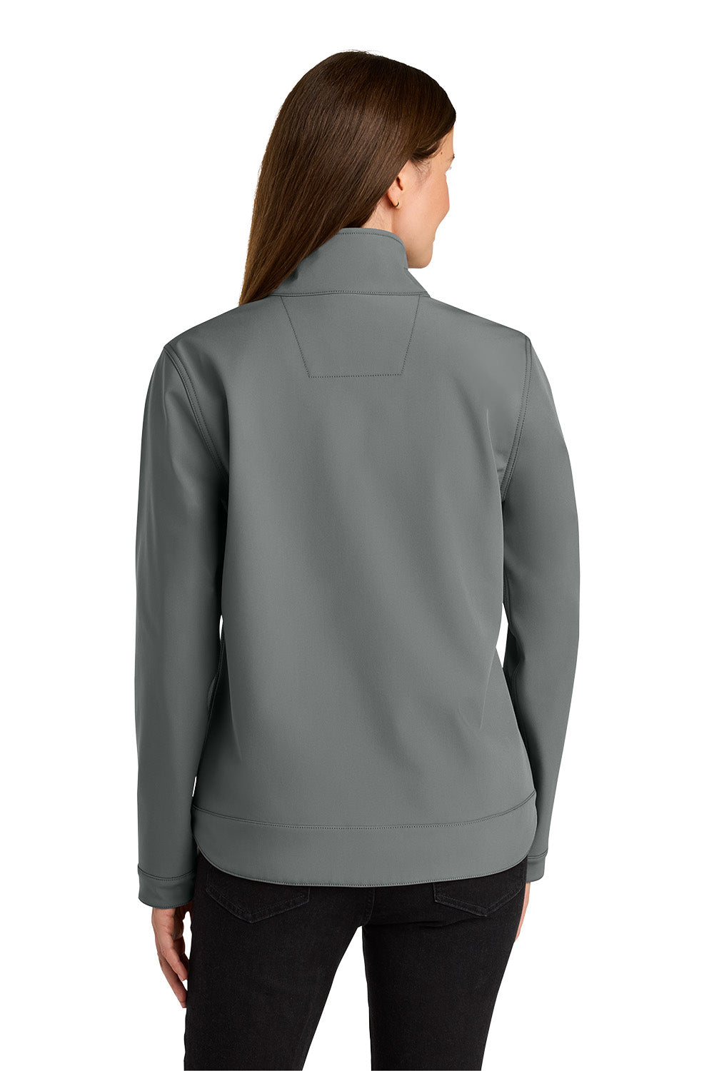 Person wearing a gray jacket on a white background embroidered Carhartt® Women’s Rain Defender® Soft Shell Jacket