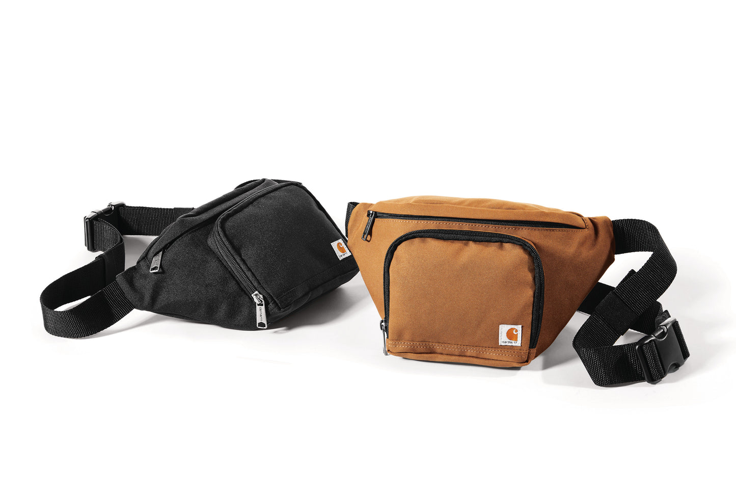 Black and brown waist bags on a white background embroidered Carhartt® Waist Pack