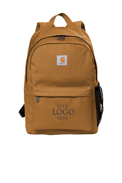 Brown backpack with a logo placeholder on a white background