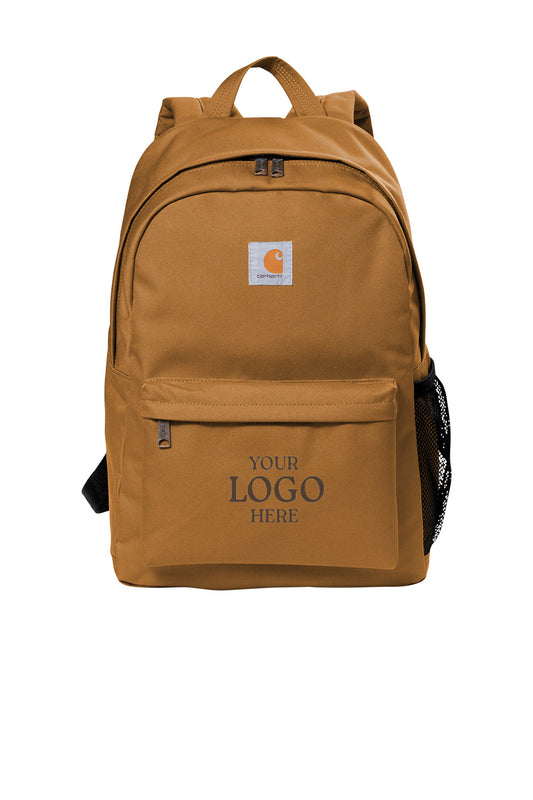 Brown backpack with a logo placeholder on a white background