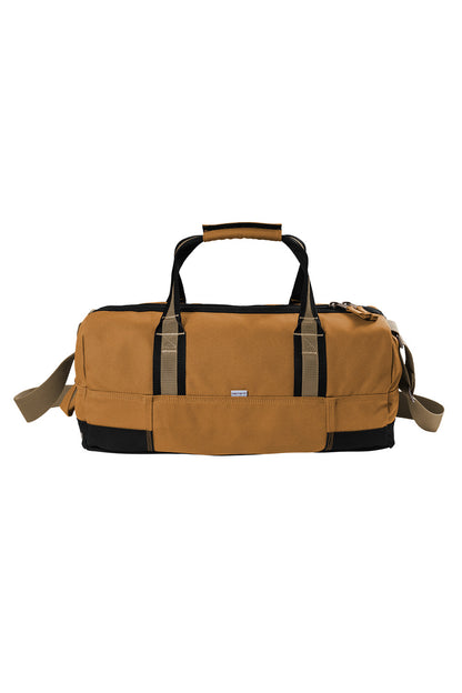 Brown duffel bag with black accents on a white background embroidered Carhartt® Foundry Series 20” Duffel