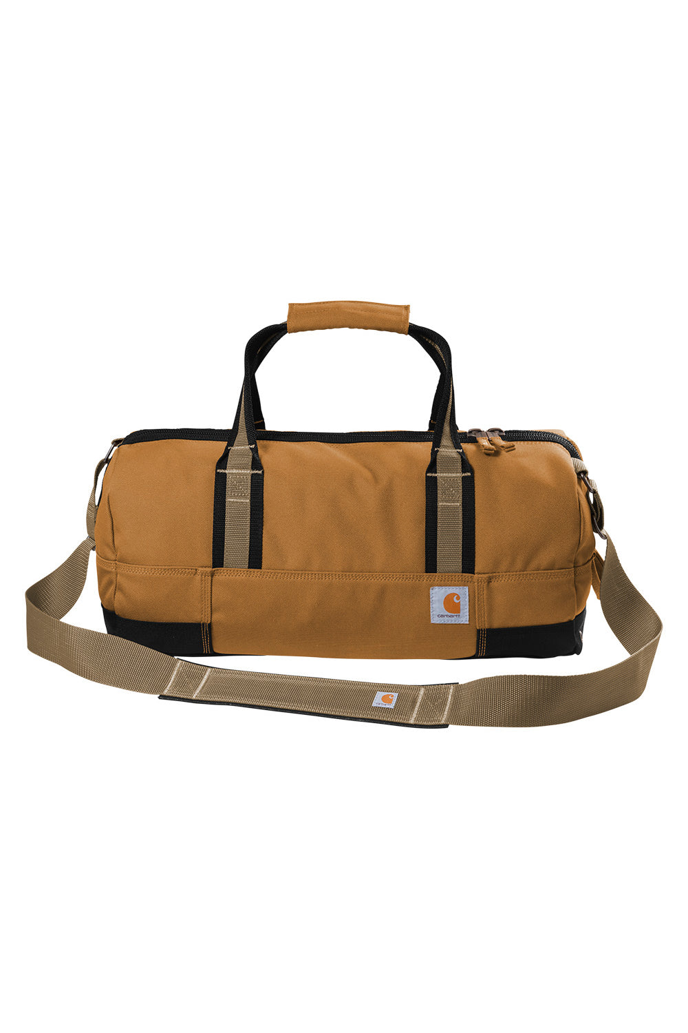Brown duffel bag with black accents on a white background embroidered Carhartt® Foundry Series 20” Duffel