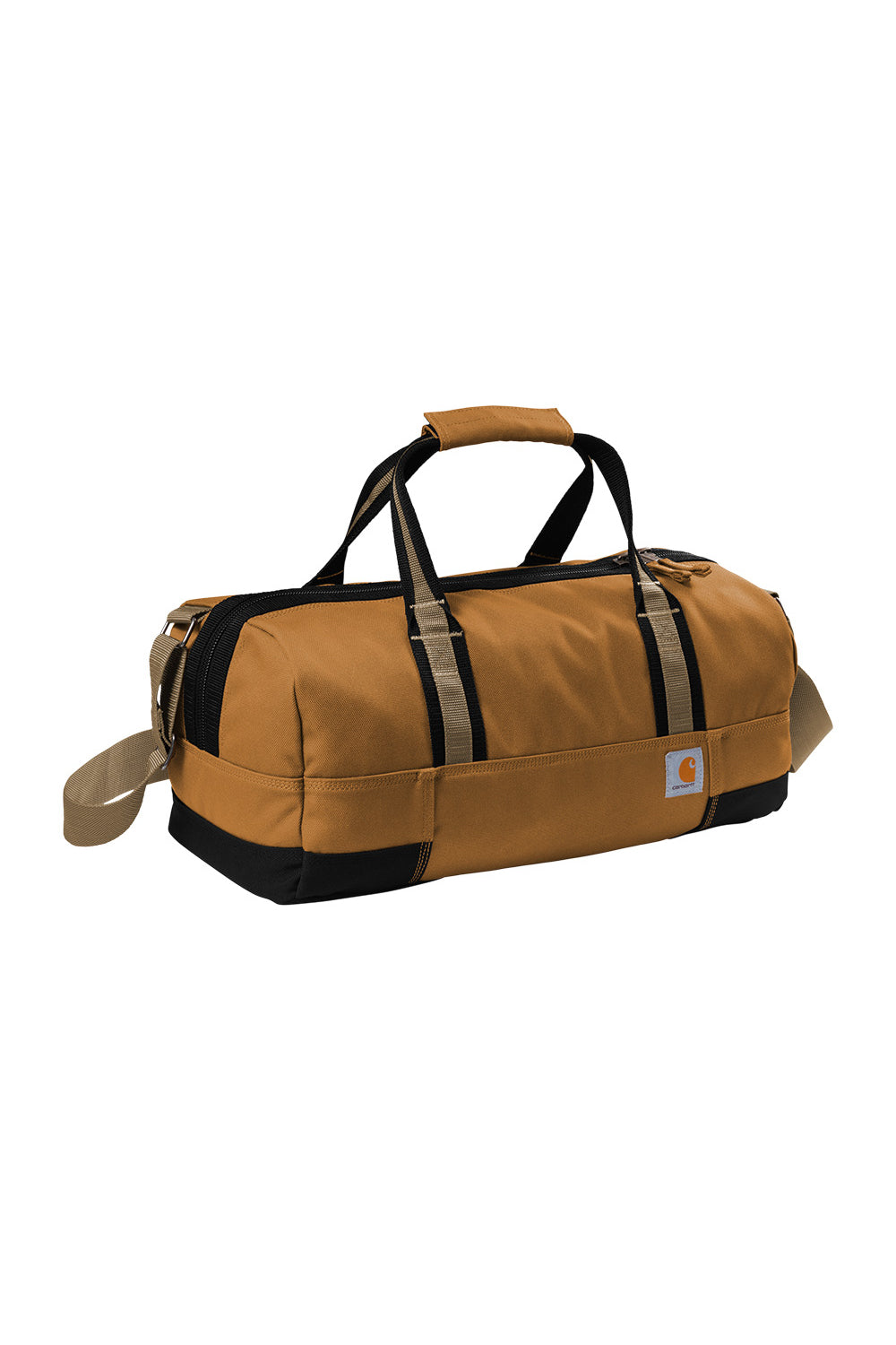 Brown duffel bag with black accents on a white background embroidered Carhartt® Foundry Series 20” Duffel