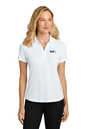 Woman wearing a white polo shirt with a logo on a white background. Port Authority® Women’s Plaited Pique Polo, Creative Technologies Academy embroidered by Helmsman Stitch Co.